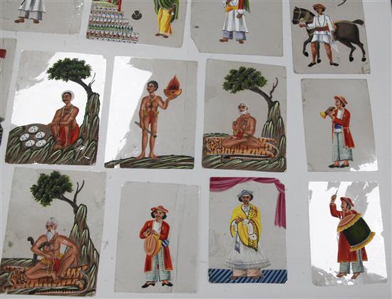 An extensive collection of 19th century Indian gouache on mica pictures, largest 5 x 7in. approx., unframed